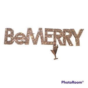 Vintage “Be Merry” Martini Glass Y2K Large 4” Clear Rhinestone Brooch, NWOB